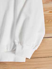 SHEIN Fashionable Star Print, Casual & Simple Loose Thick Crew Neck Sweatshirt Suitable For Teen Girls In Autumn And Winter - White - View 3