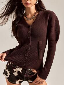 Easelle Maglione casual con bottoni davanti, colore marrone caffè, adatto per autunno/inverno - Caffè Marrone - Visualizzare 5