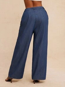 NYA SZN 牛仔裤 不对称高腰 宽松 超大 街头风 复古 Y2K 日常休闲 商务休闲 秋冬 适合女性通勤装 - 深色水洗藍 - 查看 2