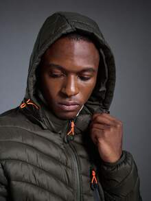 DRIFTMERE Men's Cotton Padded Coat, Hooded Quilted Coat With Multiple Pockets, Long Sleeve Sportswear Fashion Outerwear, Suitable For Outdoor Activities, Street Wear And Daily Wear, Autumn/Winter - Army Green - View 7