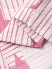 Dazy Plus 加大码弹力腰带条纹星形印花花卉宽松直筒睡裤，秋冬款 - 粉色 - 查看 8