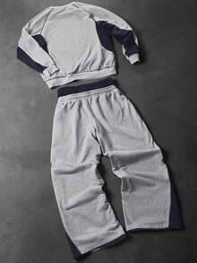 Manfinity Roghcode 男士套头衫和裤子套装 男士慢跑套装 男士运动服套装 男士两件套裤子套装 Y2k 男士运动服 男士 Y2k 服装 男士 Y2k 服装 男士两件套裤子套装 男士运动服套装 男士慢跑套装，秋季 - 灰色 - 查看 3