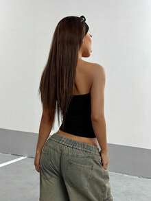 StreetHx Streetwear 女式摇滚深色水钻抹胸上衣 - 黑色 - 查看 2