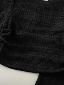 Babygirl Casual Versatile Solid Color Black Long Sleeve T-Shirt Set - Black - View 5