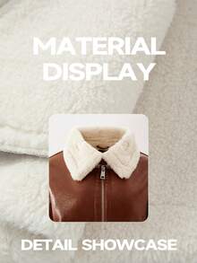 Anewsta Chaqueta corta de mezcla de piel sintética brillante marrón y lana, con adorno de piel elegante, adecuada para otoño, invierno, salidas, elegante, chic, formal