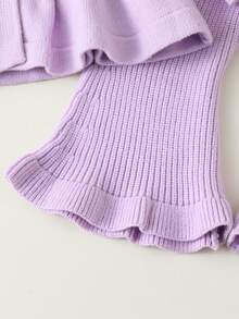 SHEIN Vintaside Kids 2pcs/Set Baby Girls Solid Color Crew Neck Knitted Sweater And Flared Pants Co-Ord Set, Fashionable And Versatile, Suitable For Autumn/Winter, Daily Wear, Outings And School Lilac Blue Toddler Outfit Light Purple Outfits For Babies Lilac Purple Tops For Babies Baby Clothes Purple Knit Two Piece Toddler