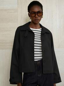 Aveloria Modichic 女式经典大翻领设计腰带可调节腰线简约风衣 - 黑色 - 查看 5