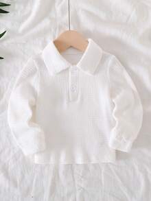 SHEIN Playful Pals Baby Boy Solid Color Polo Collar Long Sleeve Casual Top - Multicolor - View 8