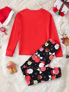 SHEIN Tween Girl Casual Comfortable Cartoon Graphic Crew Neck Pullover Loungewear - Red - View 2