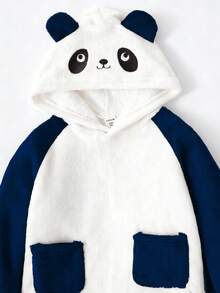 SHEIN Playful Pals Set de pantalones y top con capucha de manga larga con bordado de panda juguetón para niño pequeño, conjunto de ropa de estar cómoda y casual - Azul Marino - Ver 6