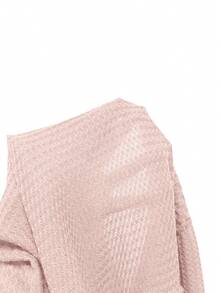 SHEIN Unity Women's Solid Color V-Neck Casual Versatile Long Sleeve T-Shirt - Baby Pink - View 5