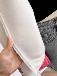 Áo khoác nỉ nơ thời trang màu trơn cho bé gái tuổi teen, vải nỉ nỉ thoải mái, thiết kế tay áo thời trang, phong cách trẻ trung và năng động cho bé gái, thích hợp cho mùa tựu trường hoặc mặc ngoài trời hàng ngày - trắng - Xem 5
