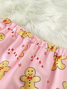 Christmas Family Matching,Girls Gingerbread Christmas Pajama Set, Long Sleeve Top And Pants, Cute Holiday Loungewear, Autumn/Winter Christmas Pajamas ,Tween Girl Pajamas Fall&Winter Clothings - Pink - View 6