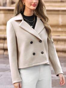 SHEIN Frenchy Women's Autumn Commuter Notched Collar Double-Breasted Blazer Winter - Apricot - View 4