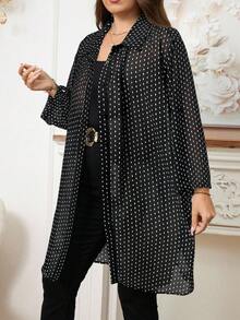 Reflora Cămașă lungă, lejeră, cu imprimeu complet, pentru femei, mărime plus, casual, pentru naveta de zi cu zi, primăvară/toamnă