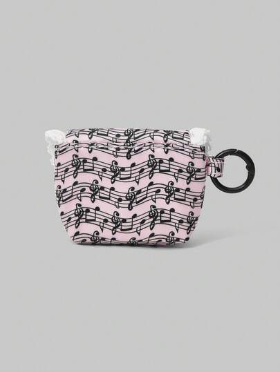 Kawaii Pochette mini portable, porte-monnaie, étui pour écouteurs avec motif de vague en dentelle blanche et de note de musique