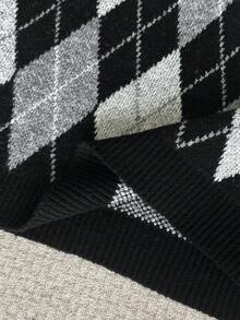 Modelyn Suéter holgado de punto con patrón de diamantes, efecto estilizante, talla grande, estilo casual, otoño/invierno - Gris - Ver 8