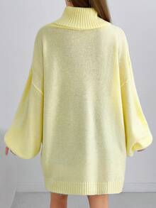 休闲纯色高领灯笼袖毛衣，秋冬 - 淡黃色 - 查看 2