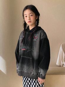 DAZY Girls' Hooded Denim Jacket - Black - View 5