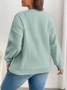 EMERY ROSE Suéter de punto de cable de unicolor informal de talla grande, con hombros caídos, para otoño/invierno - verde menta - Ver 2