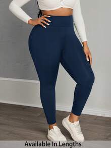 SHEIN PETITE CURVE Plus Size Women's Casual Sports Slim Leggings 3 Packs, Women's Bottoms,Women Pants,Curve Pants - Royal Blue - View 4