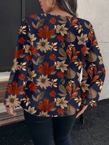 EMERY ROSE Áo sơ mi tay dài in hoa phong cách cổ điển cỡ lớn - Màu xanh hải quân - Xem 2