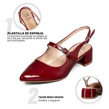 WEIDE Zapatos de tacón medio destalonados para mujer – Punta fina con metal, elegantes y cómodos, ideales para oficina y eventos sociales - Burdeos - Ver 5
