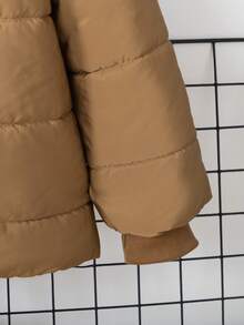 秋冬新款简约厚连帽夹克，适合青少年男孩休闲宽松拉链外套 - 卡其色 - 查看 3