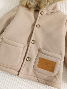 SHEIN 男女宝宝可爱米色连帽毛领外套，休闲冬装 - 彩色 - 查看 7