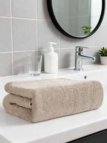 SHEIN 速干浴巾套装 - 100% 纯棉卡其色和简约条纹图案，26.92x53.84 英寸大号沙滩巾（适合游泳者和成人）+ 13.07x28.84 英寸面巾/手巾。超强吸水，防褪色，柔软 - 非常适合健身房、旅行、SPA、酒店、沙龙、节日礼物，四季皆宜。