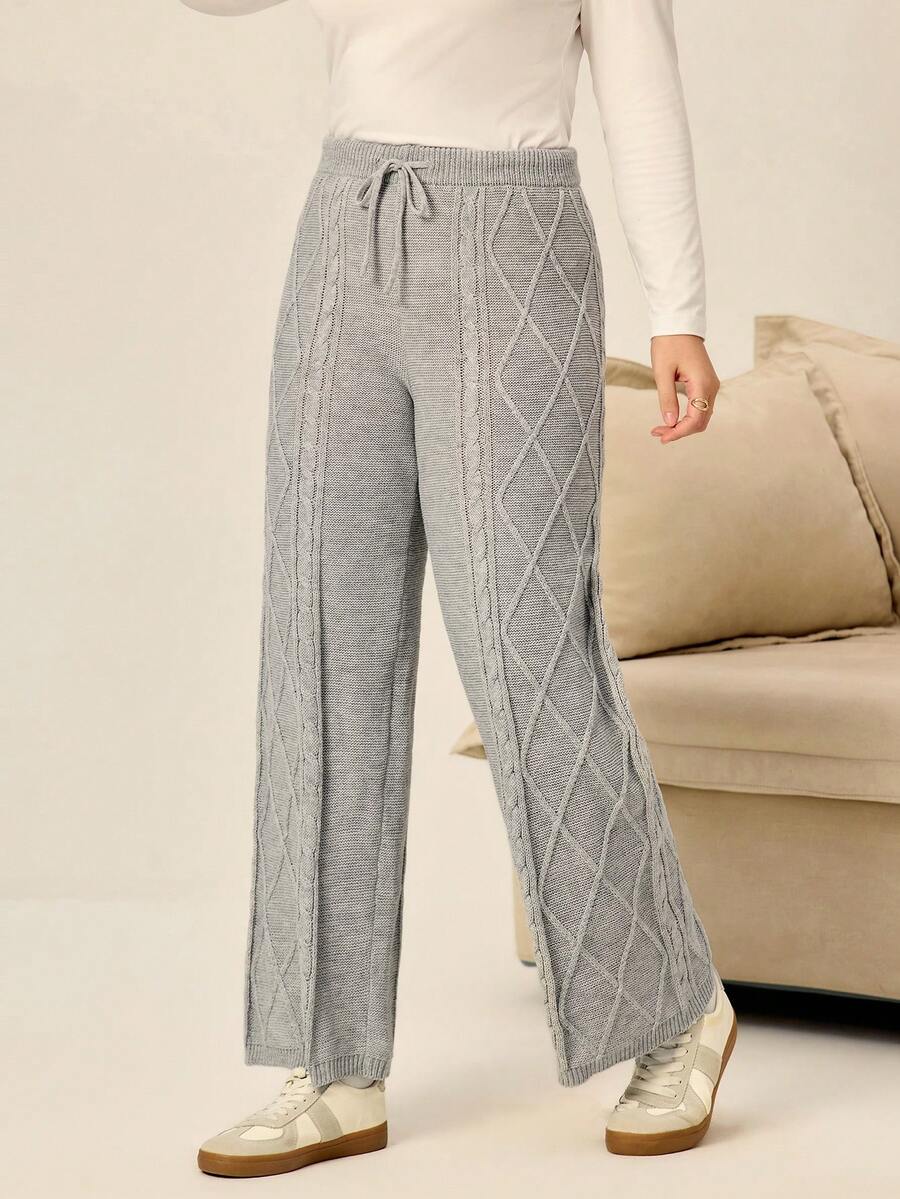 EMERY ROSE Relaxed & Loose Knit Flare Pants, Maximizing Comfort - Grey - View 1