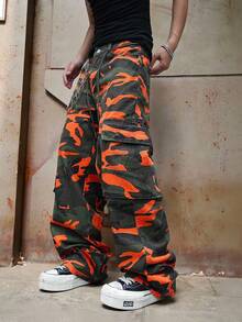 Manfinity ZONE917 Quần jean ống rộng có túi nắp họa tiết rằn ri thường ngày dành cho nam, mùa thu - Nhiều màu - Xem 4