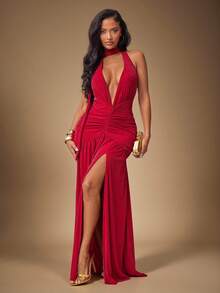 Radiana Đầm maxi hở lưng lưới ánh kim lấp lánh màu đỏ sang trọng, thanh lịch quyến rũ dành cho nữ, váy xòe xẻ cao, đầm trang trọng, đầm + khăn choàng dài, bộ 2 món, thích hợp cho các buổi hẹn hò, tụ tập, sinh nhật, tiệc tùng, tiệc tối, tiệc cocktail, tốt nghiệp - Đỏ - Xem 4