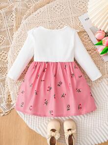 SHEIN Souflis Kleinkind Mädchen Rippkord Kleid mit Schleife, Blumen Rüschen Saum, Lässig Kleid, süß und niedlich für den Alltag und Urlaub