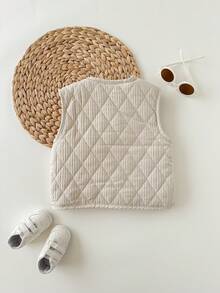 SHEIN 女婴罗纹无袖保暖内衬休闲前扣保暖棉服，冬季