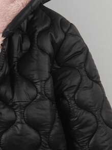 SHEIN Genkimix Kids 女童拉鍊連帽毛絨內裡加厚外套，女童冬季保暖夾克，黑色，保暖內裡 - 黑色 - 查看 4
