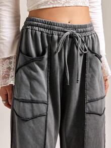Easelle Women's Casual Dark Gray Sweatpants, Sweatpants Fried Snowflakes, Bloomers Washed Blue, 2025 Autumn And Winter All-Match Outdoor Wear - Dark Grey - View 5