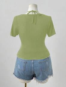 Sweetra Sexy Solid Color Lace Patchwork Slim Fit Bodycon T-Shirt