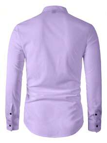 Manfinity Mode Men Solid Color Stand Collar Long Sleeve Casual Shirt, For Fall - Mauve Purple - View 2