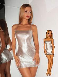 EgrlEra Váy mini không tay màu trơn gợi cảm in họa tiết lá kim loại - màu nâu - Xem 5