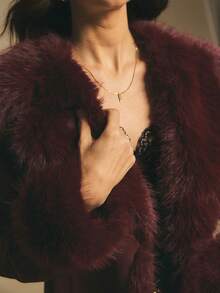 Poéselle Women's Elegant Vintage Patchwork Faux Fur Collar Tie Front Long Coat,Burgundy Coat, Winter Coats For Women,Christmas For Women, New Year's For Women, Party,Red Tops For Women,Suitable For Daily Wear, Going Out, Commuting Fall/Winter,Burgundy Coat - Burgundy - View 4