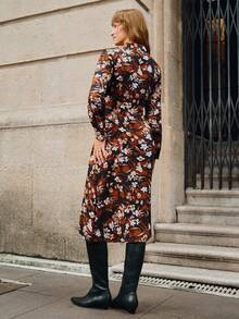 EMERY ROSE V领复古印花女装连衣裙，秋季新品 - 彩色 - 查看 2