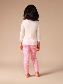 SUMWON Girls Polka Dot Dream Sleep Pajama Set Long Sleeve Top With Matching Leggings For Casual And Vacation - Pink - View 2