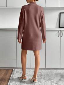 EURMUSE Damen Strickkleid mit Perlendetails und halbem Rollkragen - Altrosa - Übersicht 2
