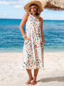 Sylviya Vestido casual de mujer de longitud media con estampado, adecuado para primavera y verano, ropa bohemia, vestidos de verano para mujer, vestido elegante para vacaciones - Multicolor - Ver 6