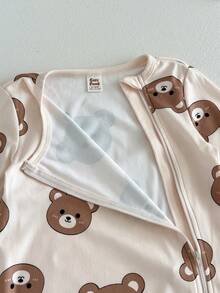 Cozy Pixies 2pcs Baby Cartoon Bear Pattern Knitted Soft Round Neck Long Sleeve Romper & Hat Set, For Baby Boy/Girl - Apricot - View 5