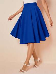 Amorya 女式休闲纯色A字裙 - 寶藍色 - 查看 3