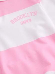 SHEIN Explorewe 青少年女孩运动休闲拼色长袖上衣和迷你裙套装，秋季 - 粉色 - 查看 5