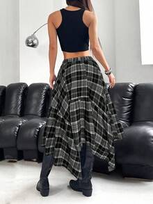 SHEIN EZwear 大码不对称下摆棕色半身裙，初秋 - 黑與白 - 查看 2