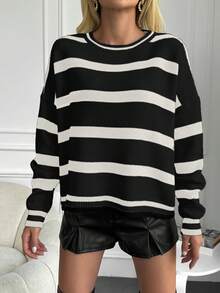 RueChic Striped Pattern Drop Shoulder Sweater - Multicolor - View 3
